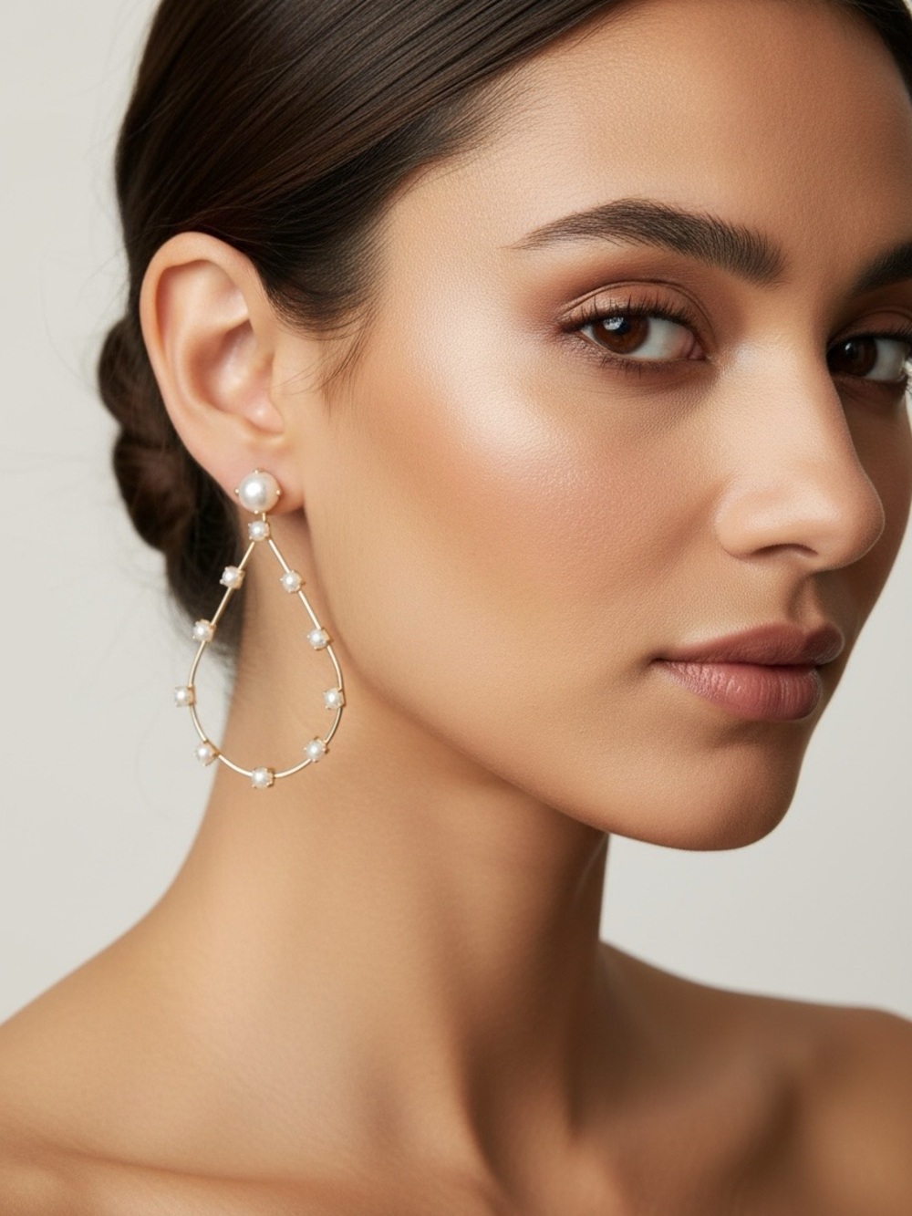 Elegant Gold tone and faux Pearl Teardrop Earrings